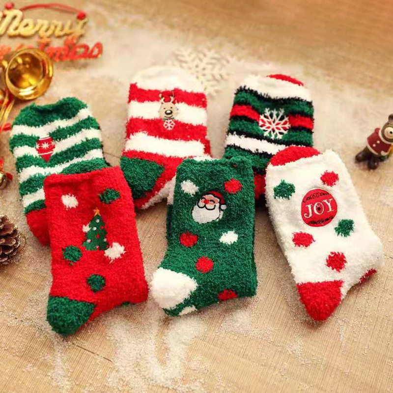 Ladies thickened embroidered coral wool Christmas floor socks 2021