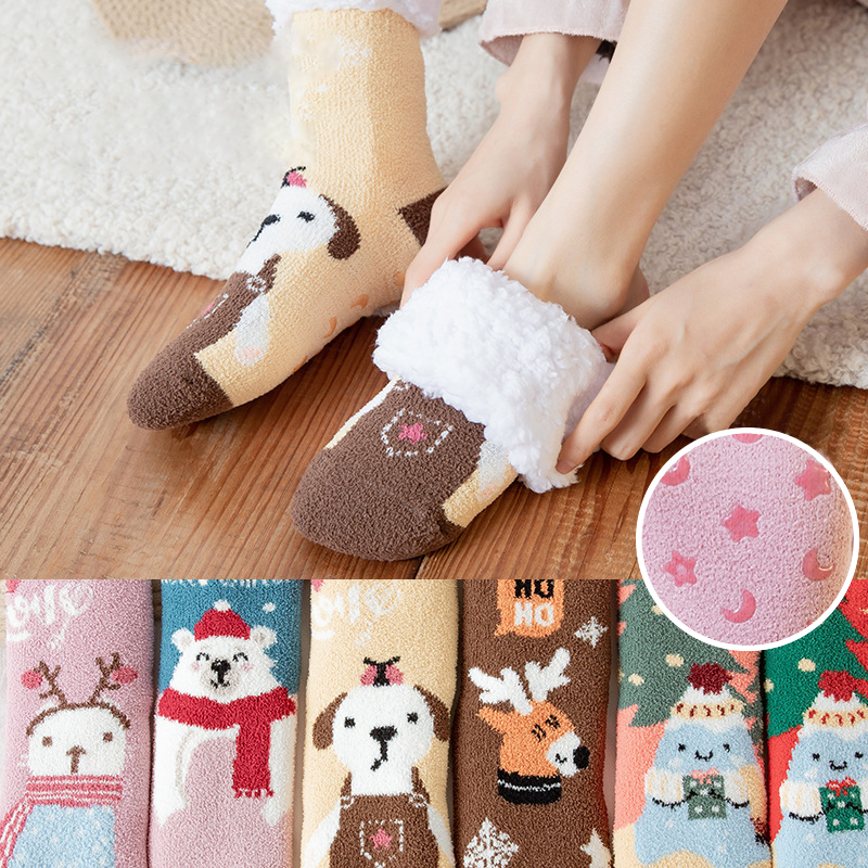 Autumn and winter home thickened warm towel Christmas non slip socks women