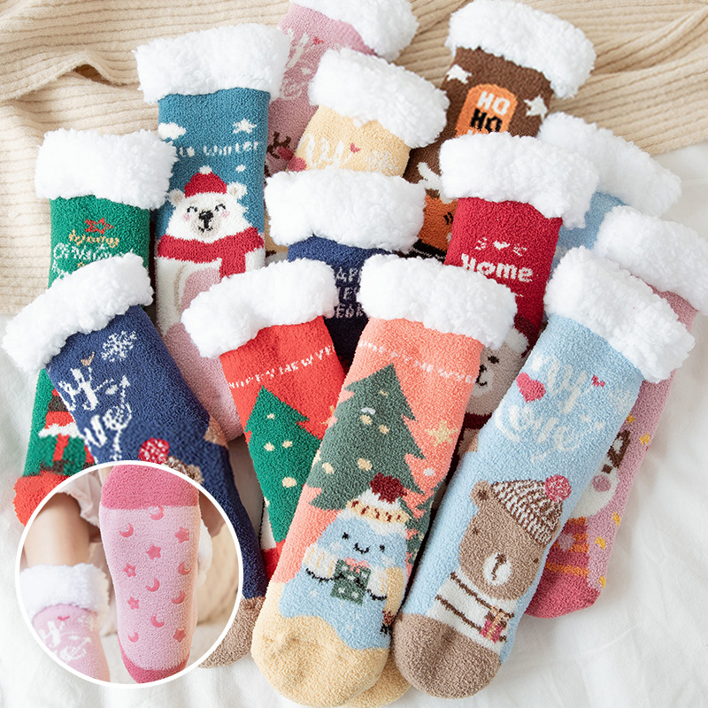 Autumn and winter home thickened warm towel Christmas non slip socks women