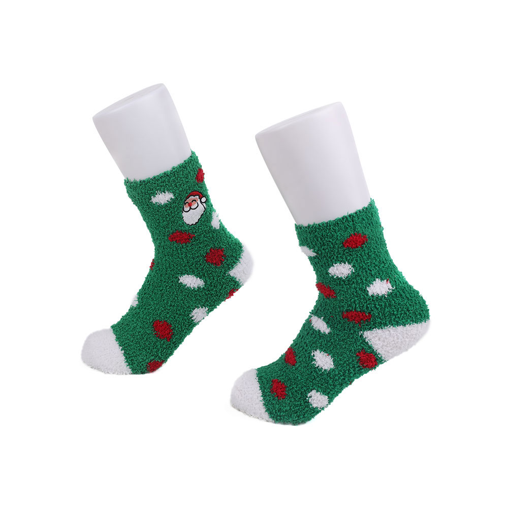 Ladies thickened embroidered coral wool Christmas floor socks