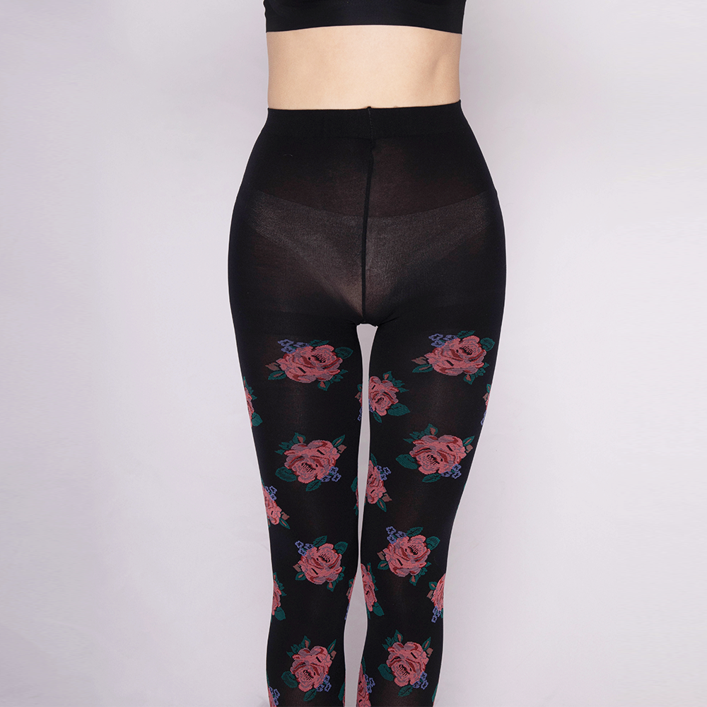 Sexy seamless rose jacquard tights