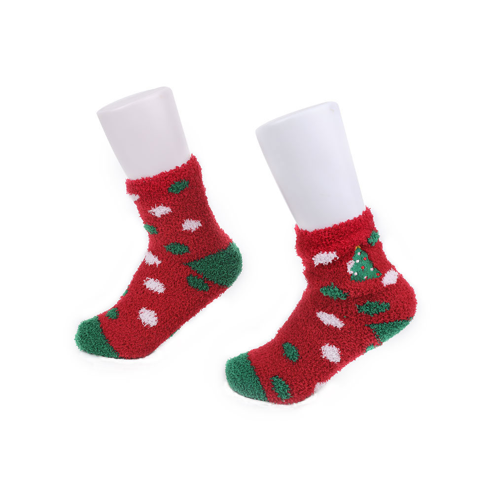 Ladies thickened embroidered coral wool Christmas floor socks