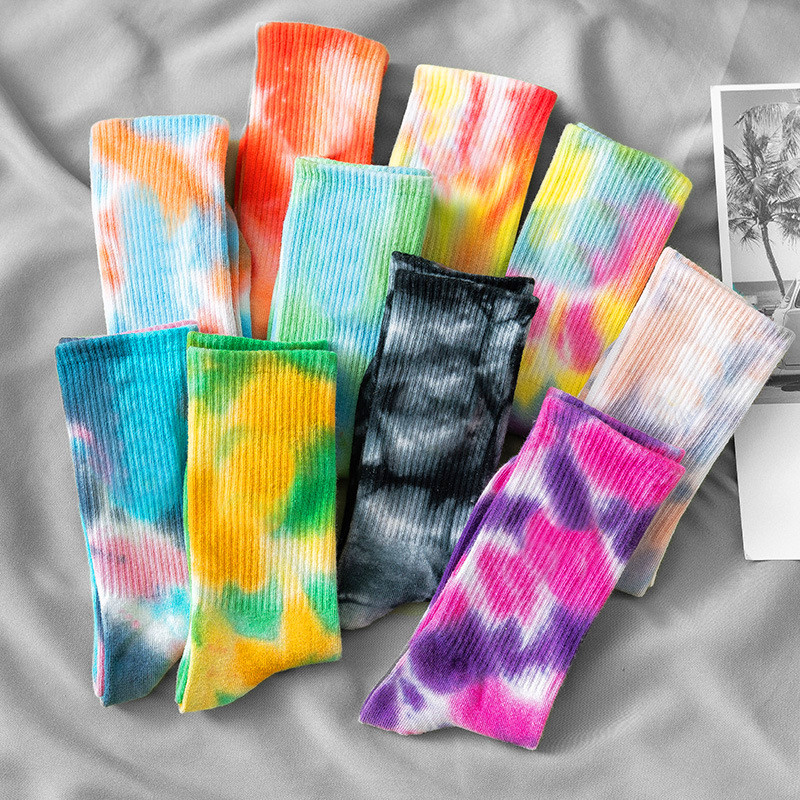 High quality tie dye socks unisex cotton colorful cute funky socks cartoon