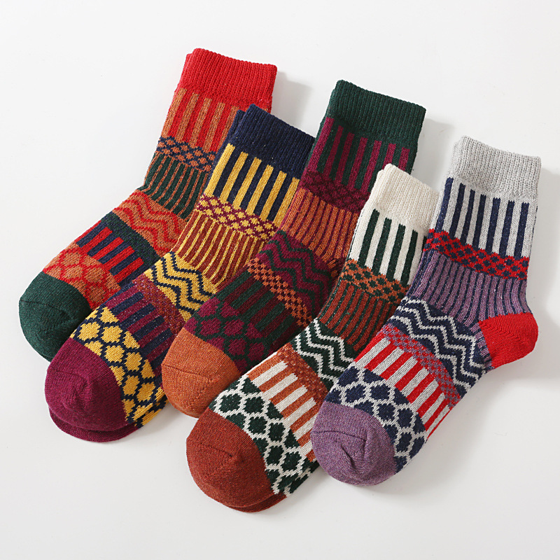 Cross-border outdoor striped towel warm thicken cosy winter custom wool socks