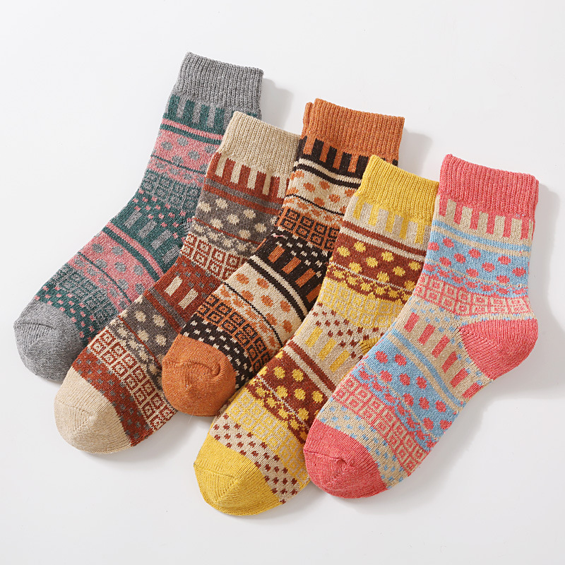 Cross-border outdoor striped towel warm thicken cosy winter custom wool socks