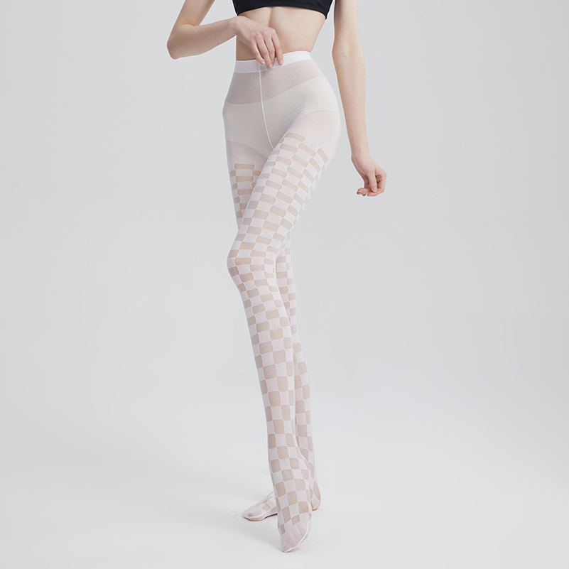 Checkered jacquard tights