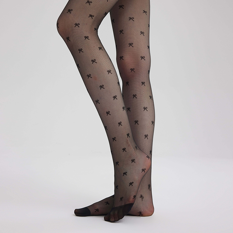 Bow pattern jacquard sheer tights